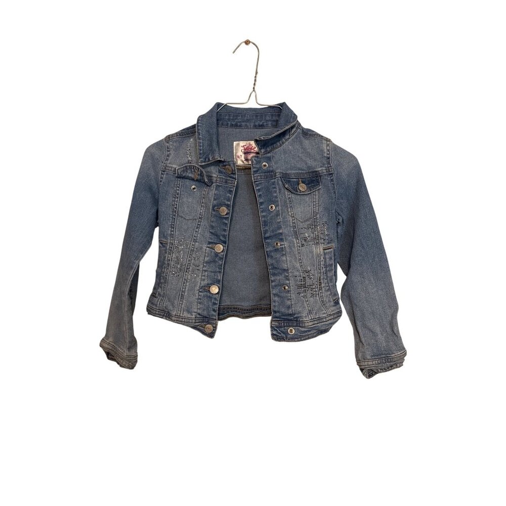 Justice Girls Embellished Denim Jacket 6/7 With Rhinestone Accents Button-Up Sty